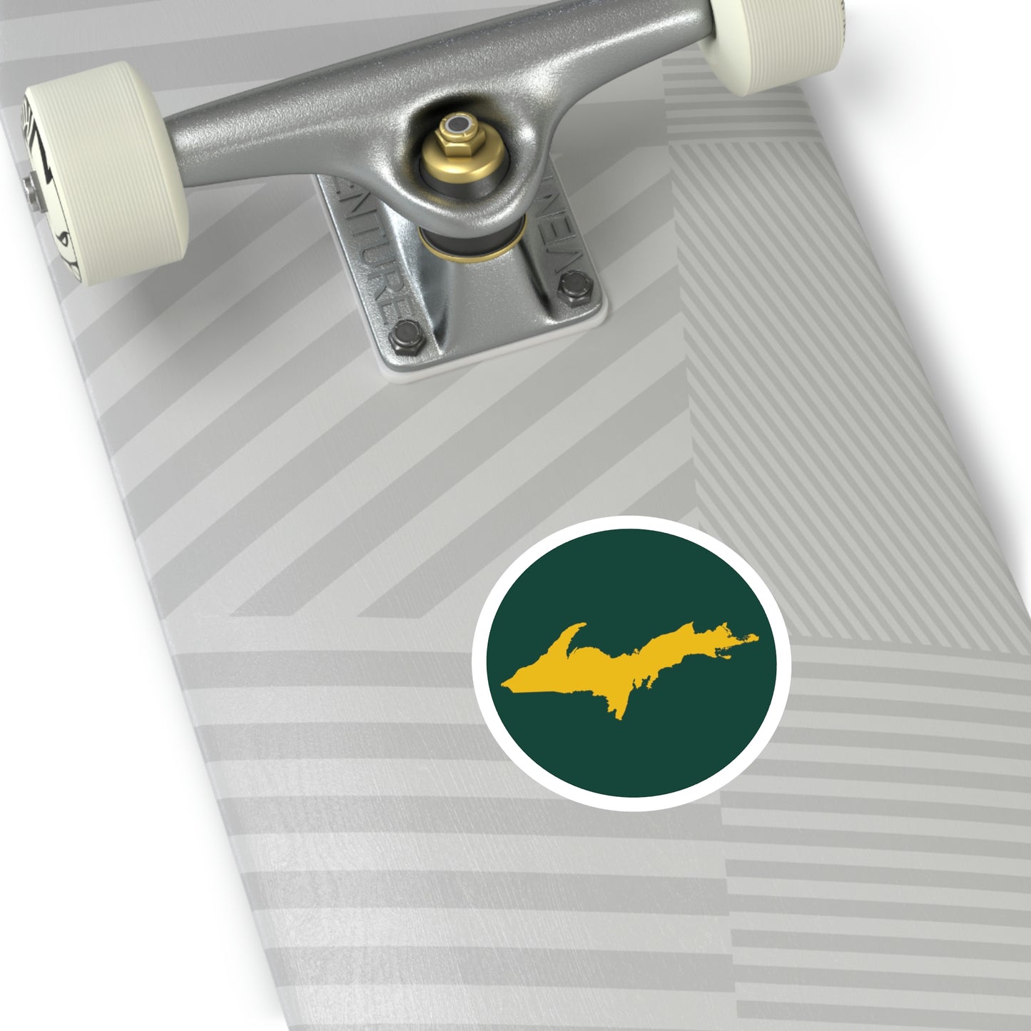 Michigan Upper Peninsula Round Stickers (Green w/ Gold UP Outline) | Indoor\Outdoor