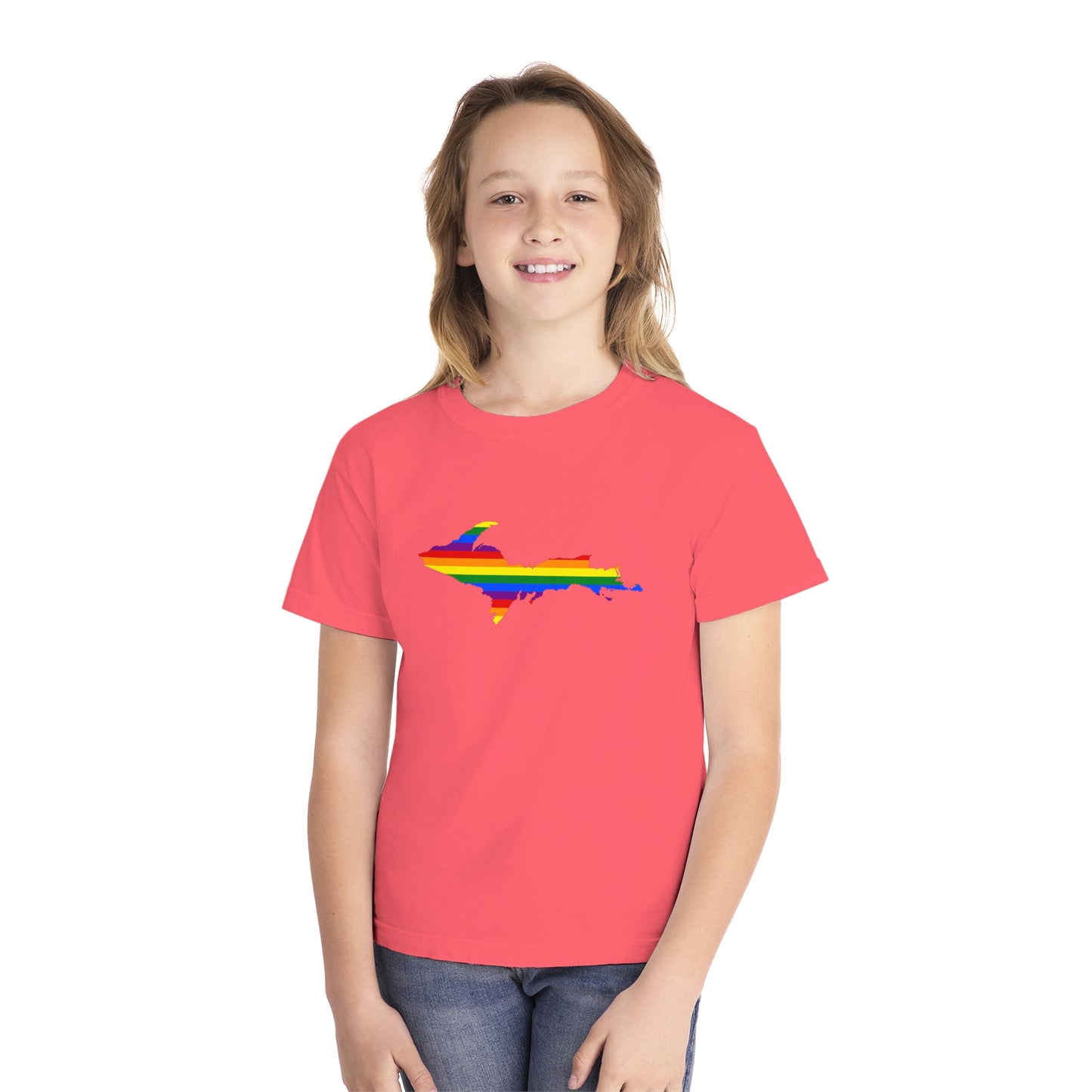 Michigan Upper Peninsula T-Shirt (w/ UP Pride Flag Outline) | Youth Garment-Dyed