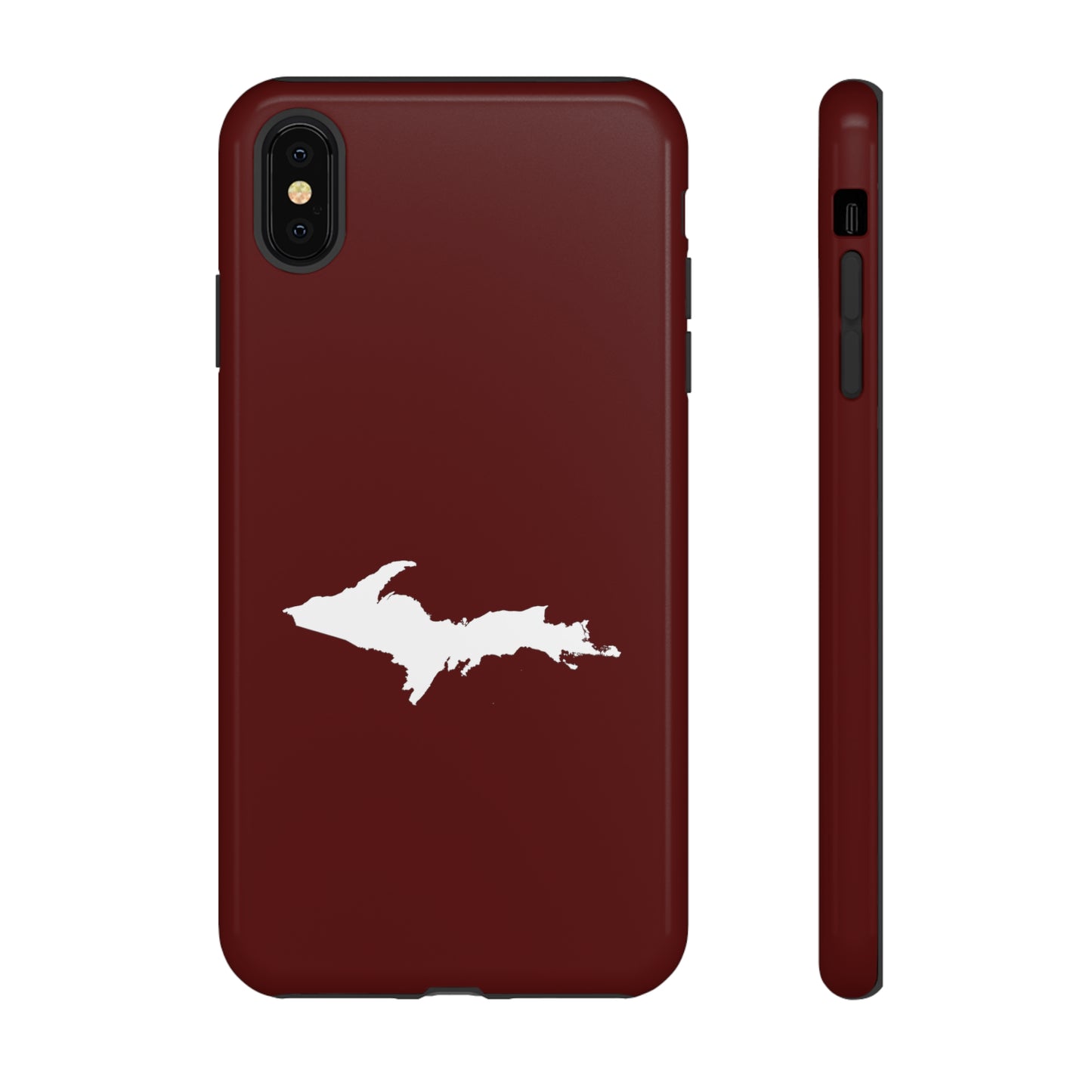 Michigan Upper Peninsula Tough Phone Case (Cherrywood Red w/ UP Outline) | Apple iPhone