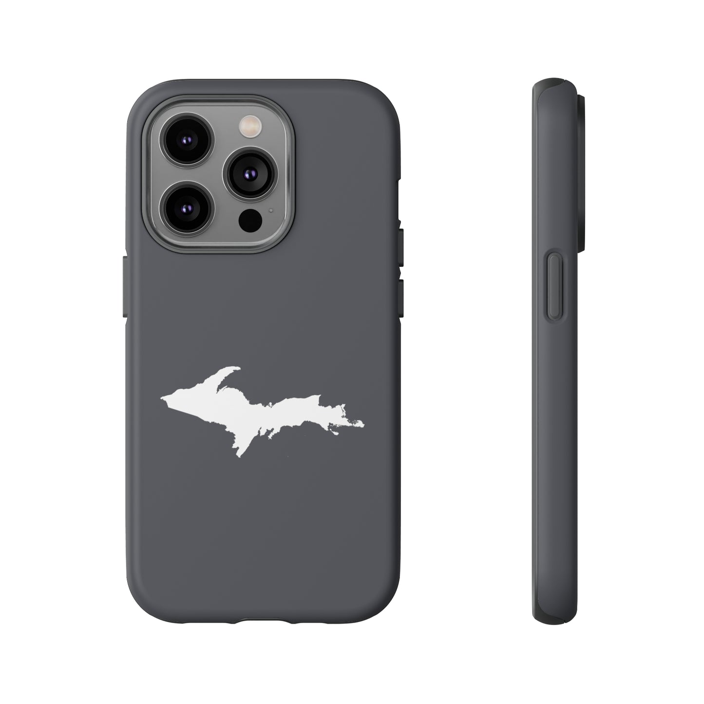 Michigan Upper Peninsula Tough Phone Case (Iron Ore Grey w/ UP Outline) | Apple iPhone