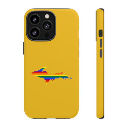 Michigan Upper Peninsula Tough Phone Case (Gold w/ UP Pride Flag Outline) | Apple iPhone