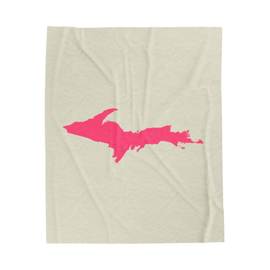 Michigan Upper Peninsula Plush Blanket (w/ Pink UP Outline) | Ivory White