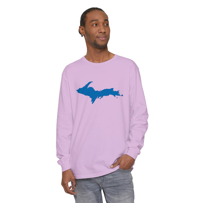 Michigan Upper Peninsula Garment-Dyed T-Shirt (w/ Azure UP Outline) | Unisex Long Sleeve