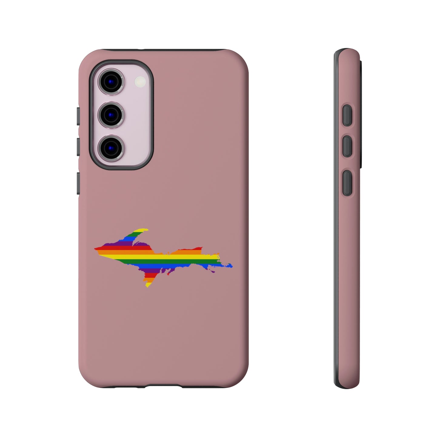 Michigan Upper Peninsula Tough Phone Case (Cherry Blossom Pink w/ UP Pride Flag Outline) | Samsung & Pixel Android