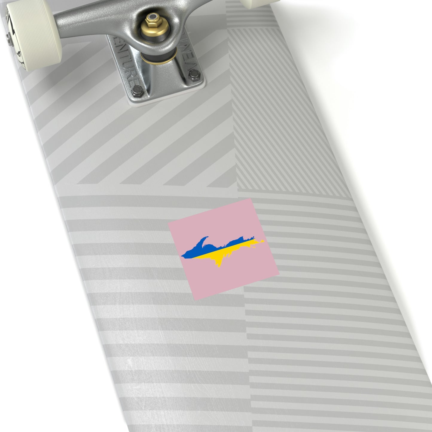 Michigan Upper Peninsula Square Sticker (Pink w/ UP Ukraine Flag Outline) | Indoor/Outdoor