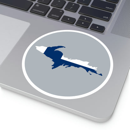 Michigan Upper Peninsula Round Stickers (Silver w/ UP Finland Flag Outline) | Indoor\Outdoor