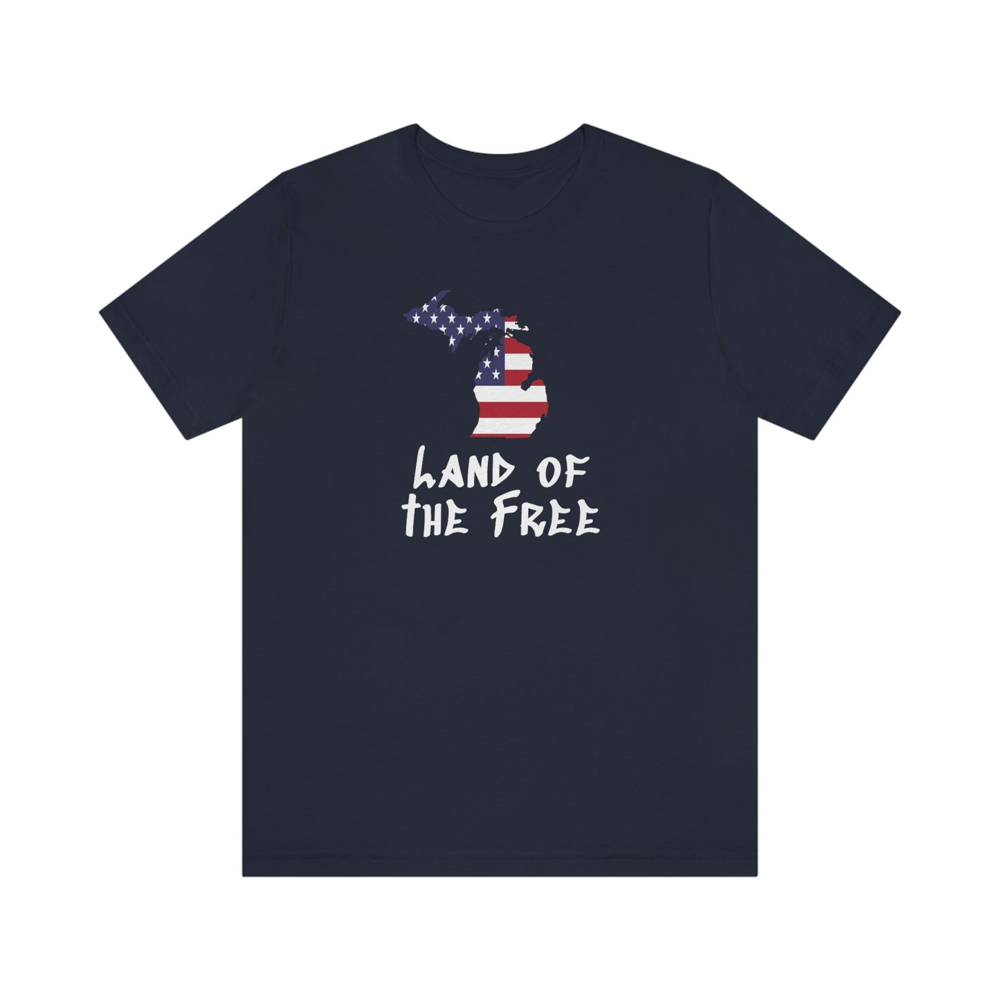 Michigan 'Land of the Free' T-Shirt (Tag Font w/ MI USA Flag Outline) | Unisex Standard Fit