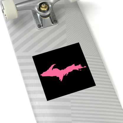 Michigan Upper Peninsula Square Sticker (Black w/ Pink UP Outline) | Indoor/Outdoor