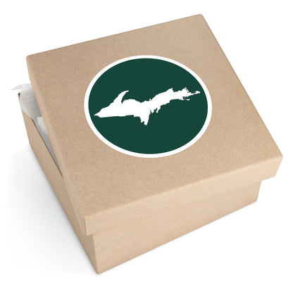 Michigan Upper Peninsula Round Stickers (Green w/ UP Outline) | Indoor\Outdoor