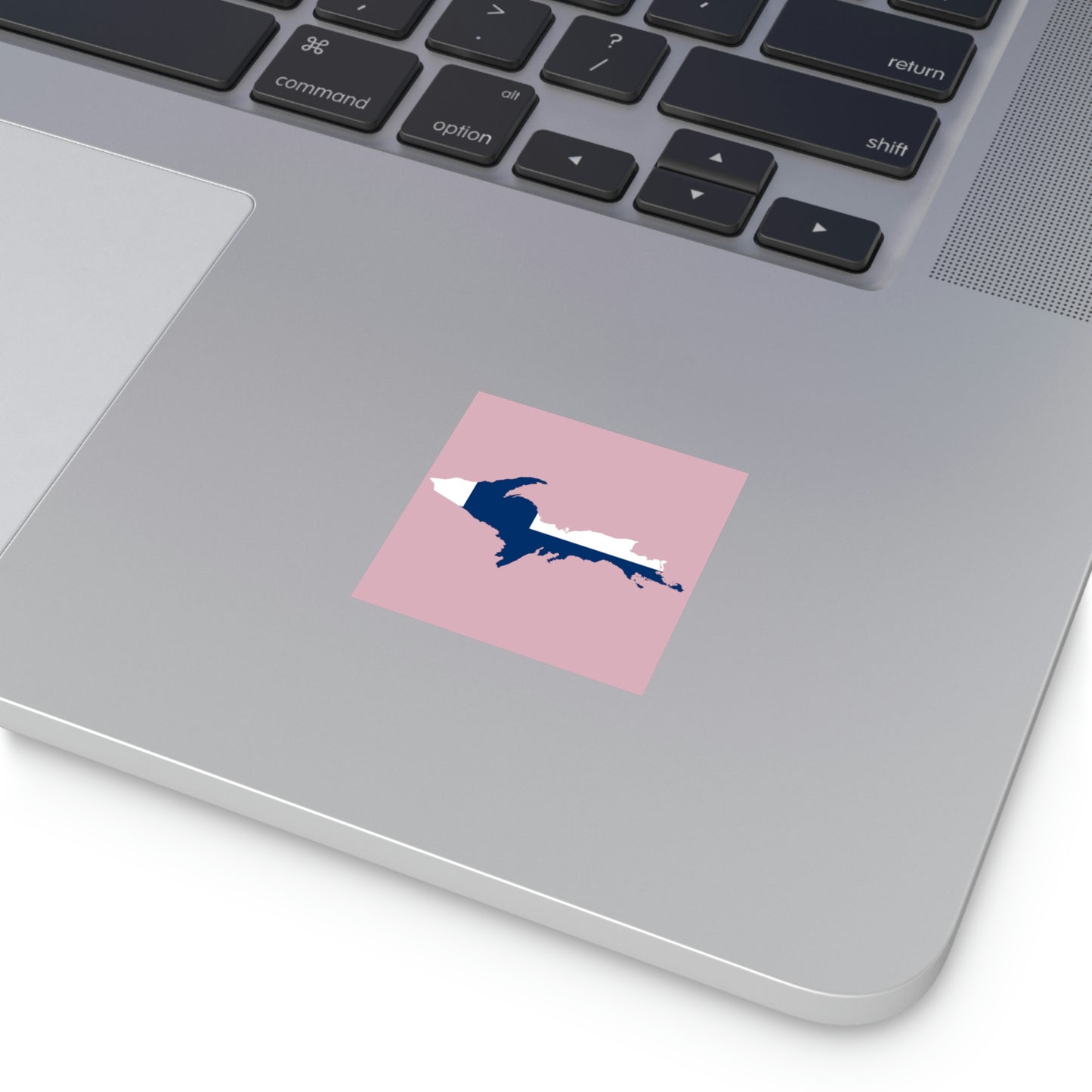 Michigan Upper Peninsula Square Sticker (Pink w/ UP Finland Flag Outline) | Indoor/Outdoor