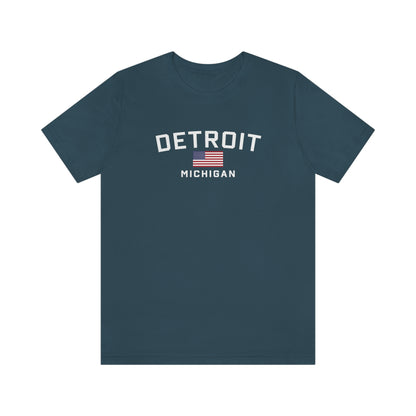 'Detroit Michigan' T-Shirt (w/USA Flag Outline) | Unisex Standard Fit