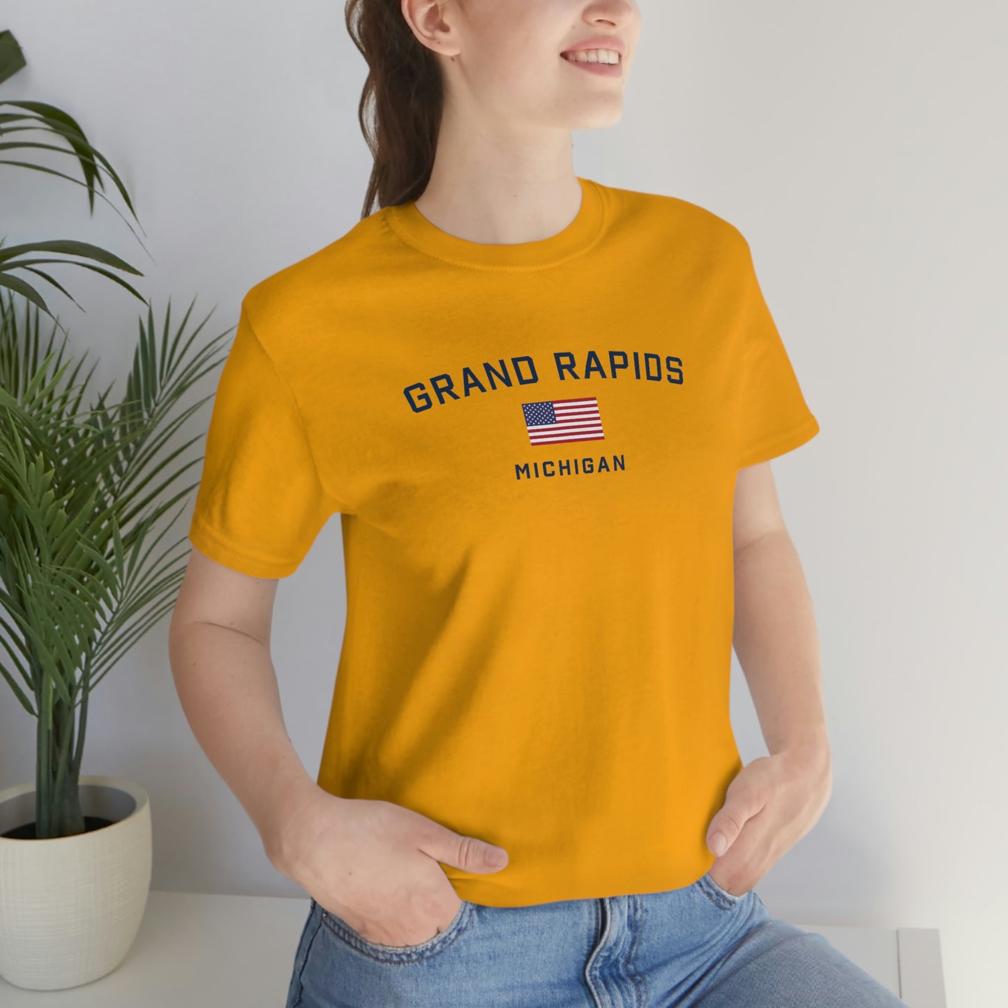 'Grand Rapids Michigan' T-Shirt (w/USA Flag Outline) | Unisex Standard Fit