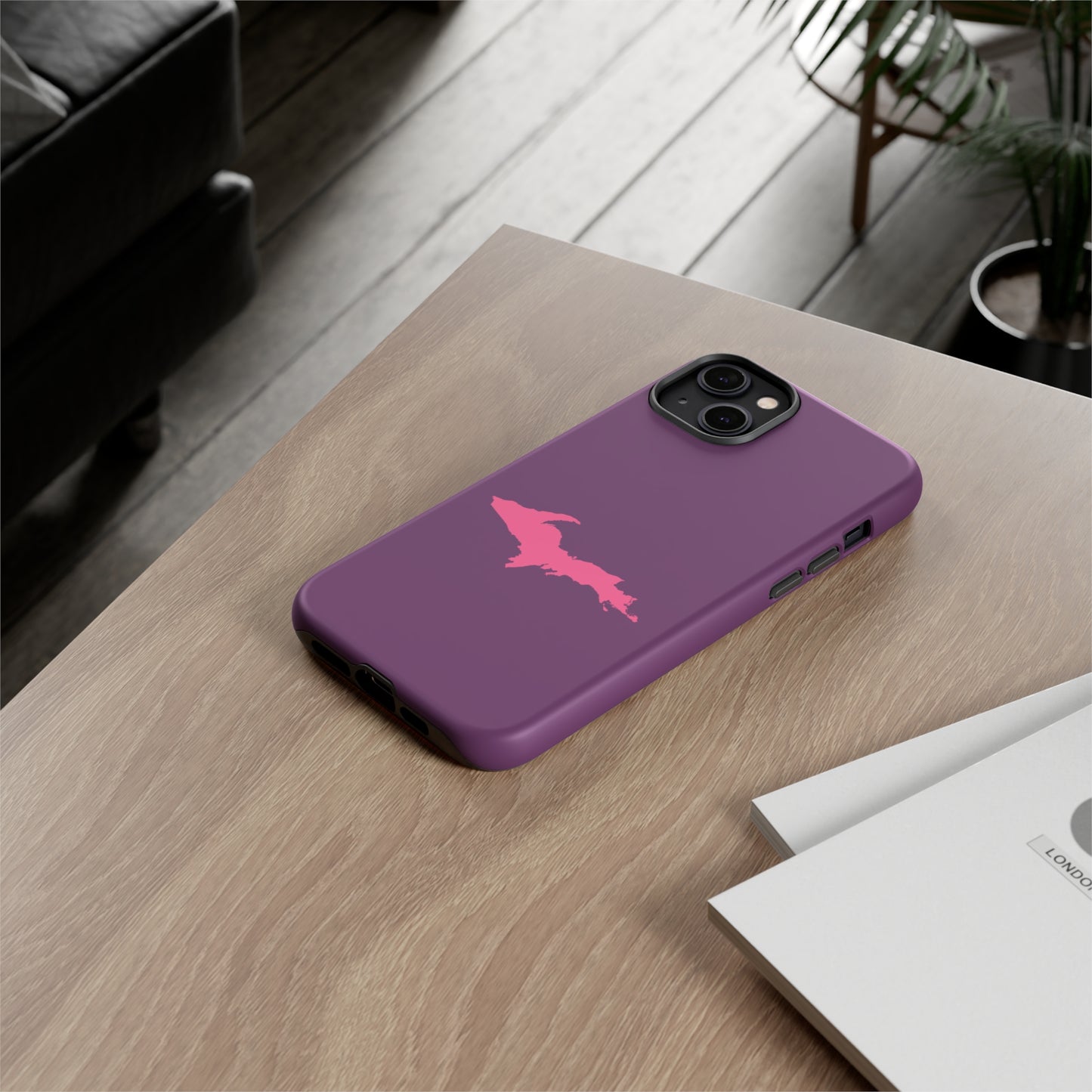 Michigan Upper Peninsula Tough Phone Case (Plum w/ Pink UP Outline) | Apple iPhone