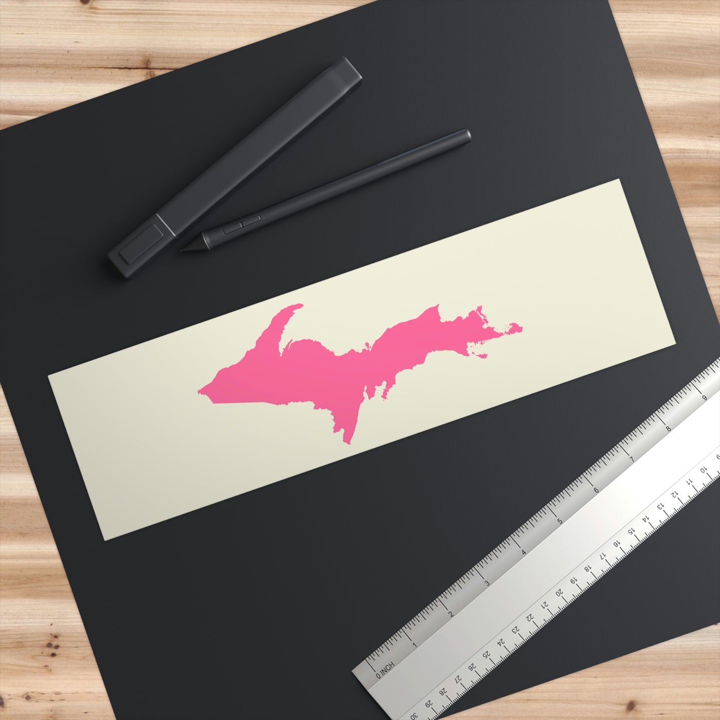 Michigan Upper Peninsula Bumper Sticker (w/ Pink UP Outline) | Ivory Color Background