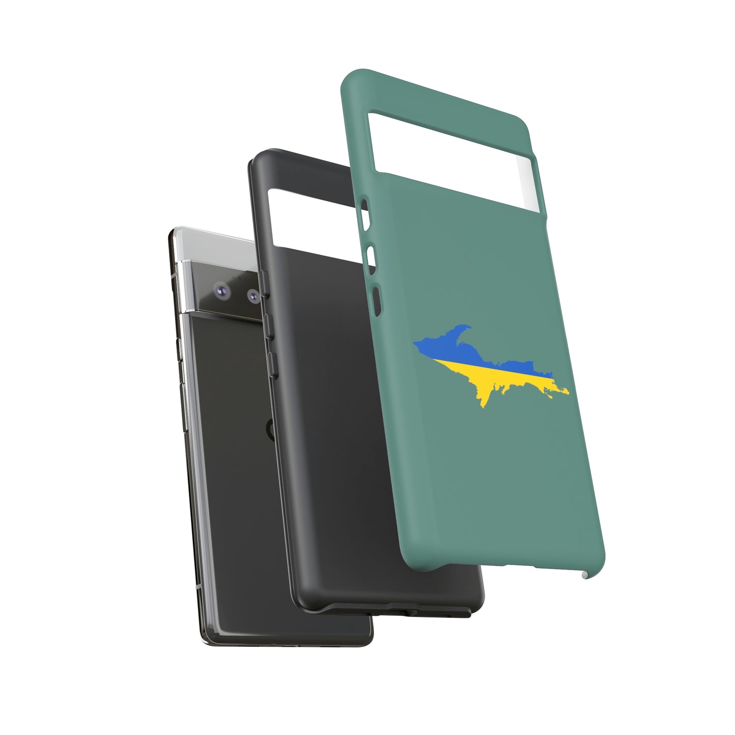 Michigan Upper Peninsula Tough Phone Case (Copper Green w/ UP Ukraine Flag Outline) | Samsung & Pixel Android