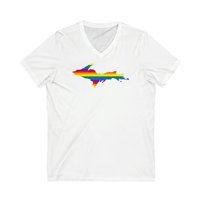 Michigan Upper Peninsula T-Shirt (w/ UP Pride Flag Outline) | Unisex V-Neck