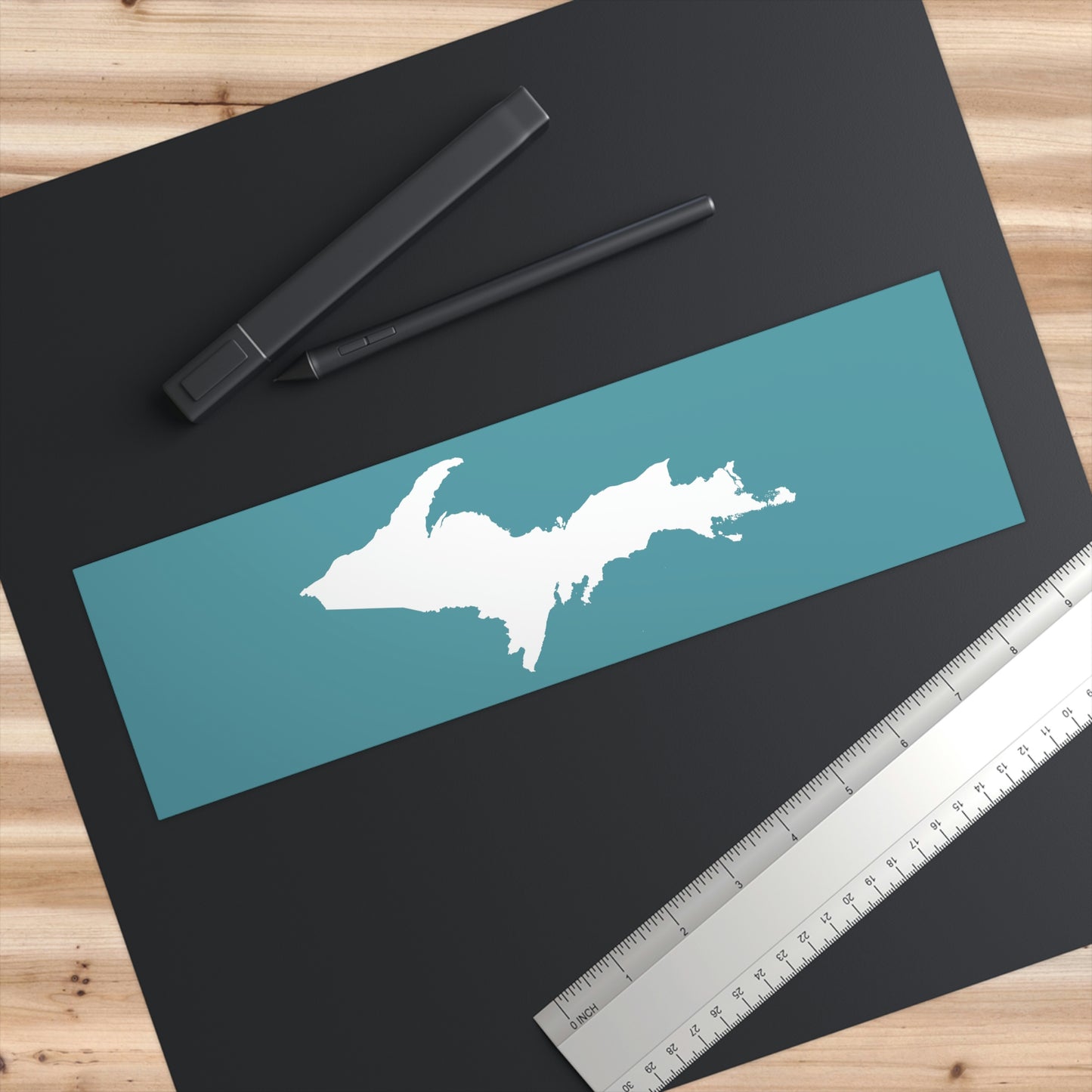 Michigan Upper Peninsula Bumper Sticker (w/ UP Outline) | Huron Blue Background