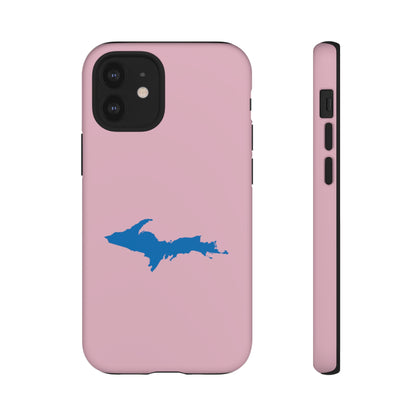 Michigan Upper Peninsula Tough Phone Case (Pink w/ Azure UP Outline) | Apple iPhone