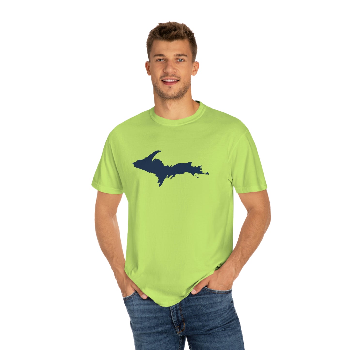 Michigan Upper Peninsula T-Shirt (w/ Navy UP Outline) | Unisex Garment-Dyed