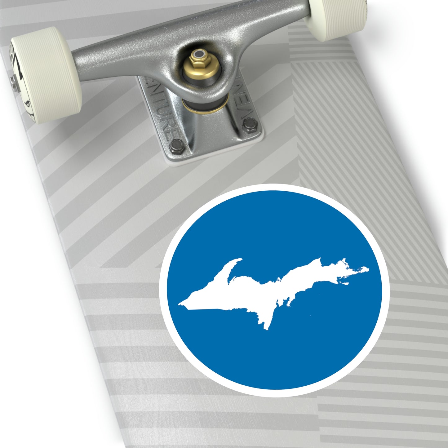 Michigan Upper Peninsula Round Stickers (Azure w/ UP Outline) | Indoor\Outdoor