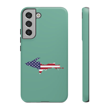 Michigan Upper Peninsula Tough Phone Case ('64 Metallic Mint Green w/ UP USA Flag Outline) | Samsung & Pixel Android