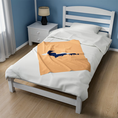 Michigan Upper Peninsula Plush Blanket (w/ UP Finland Flag Outline) | Pale Apricot