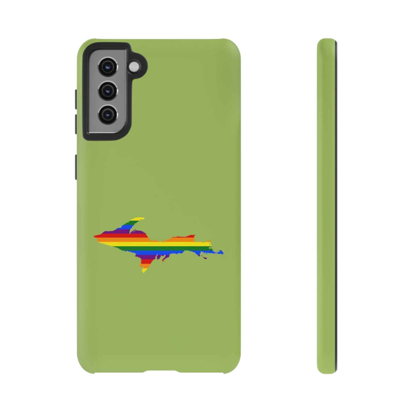 Michigan Upper Peninsula Tough Phone Case (Gooseberry Green w/ UP Pride Flag Outline) | Samsung & Pixel Android