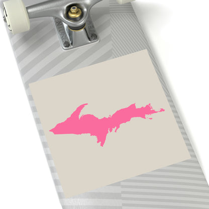 Michigan Upper Peninsula Square Sticker (Canvas Color w/ Pink UP Outline) | Indoor/Outdoor