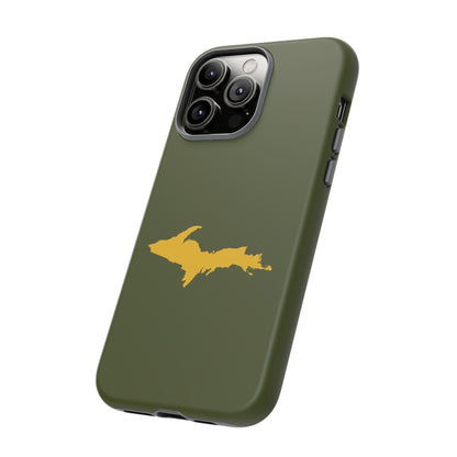 Michigan Upper Peninsula Tough Phone Case (Army Green w/ Gold UP Outline) | Apple iPhone