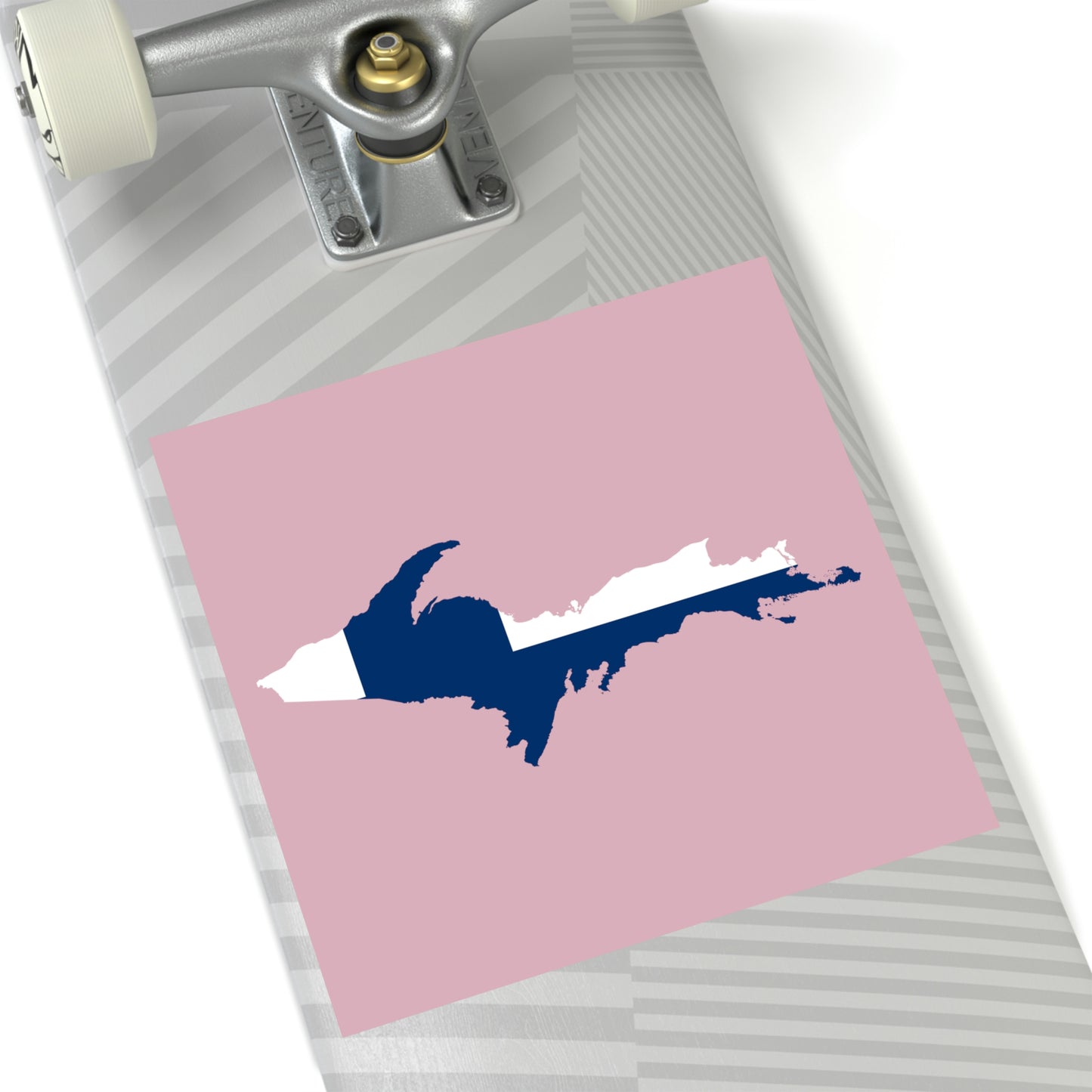 Michigan Upper Peninsula Square Sticker (Pink w/ UP Finland Flag Outline) | Indoor/Outdoor