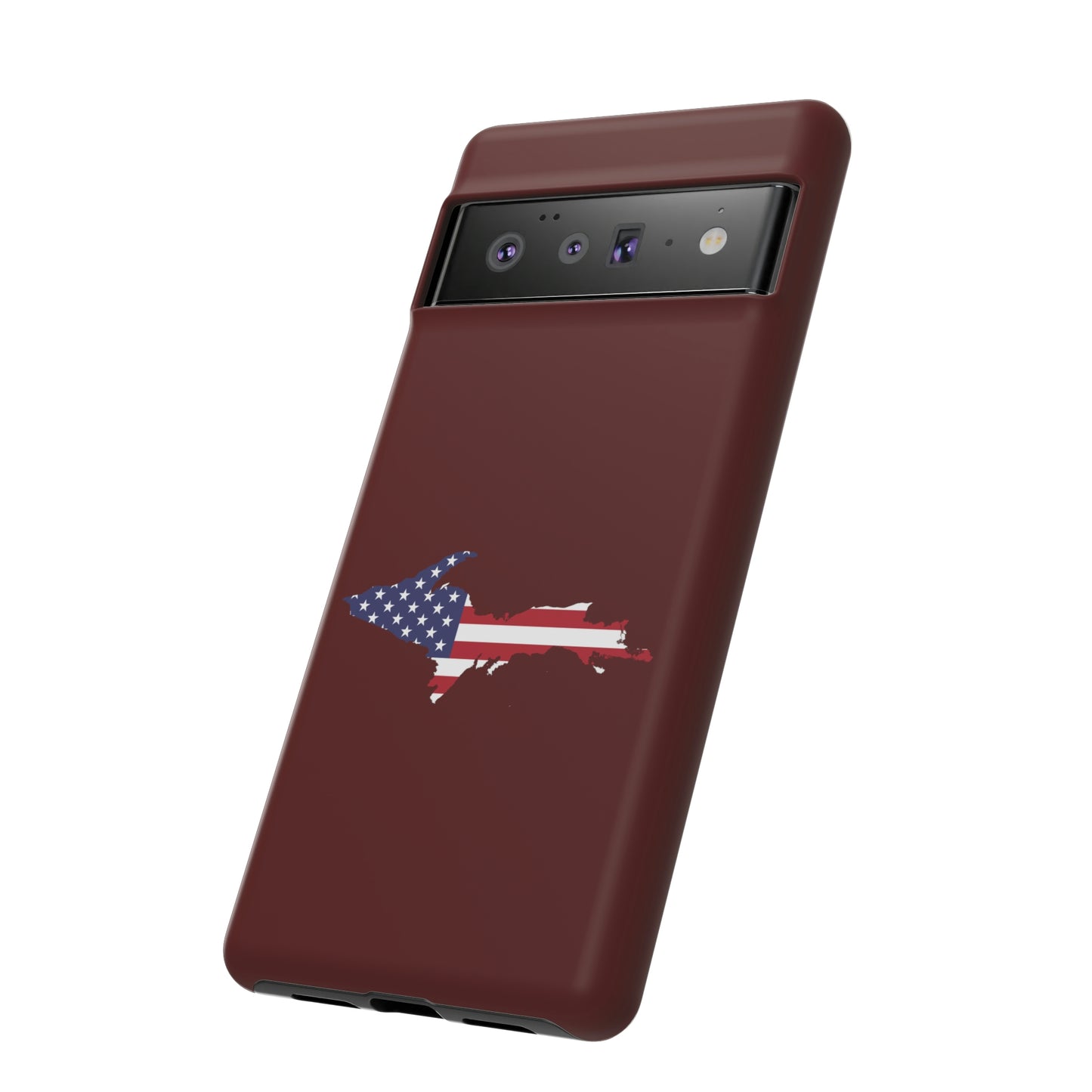 Michigan Upper Peninsula Tough Phone Case (Cherrywoold Color w/ UP USA Flag Outline) | Samsung & Pixel Android