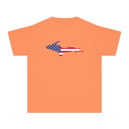 Michigan Upper Peninsula T-Shirt (w/ UP USA Flag Outline) | Youth Garment-Dyed