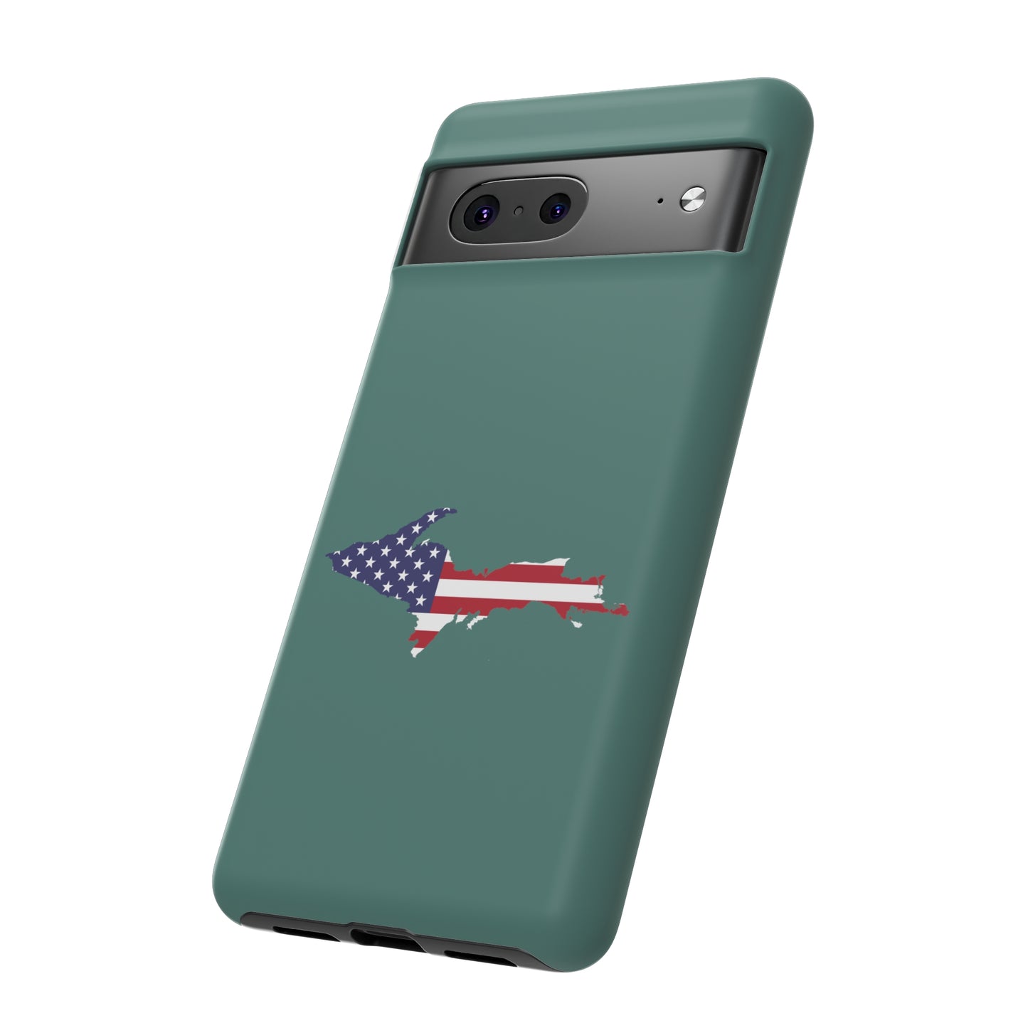 Michigan Upper Peninsula Tough Phone Case (Copper Green w/ UP USA Flag Outline) | Samsung & Pixel Android