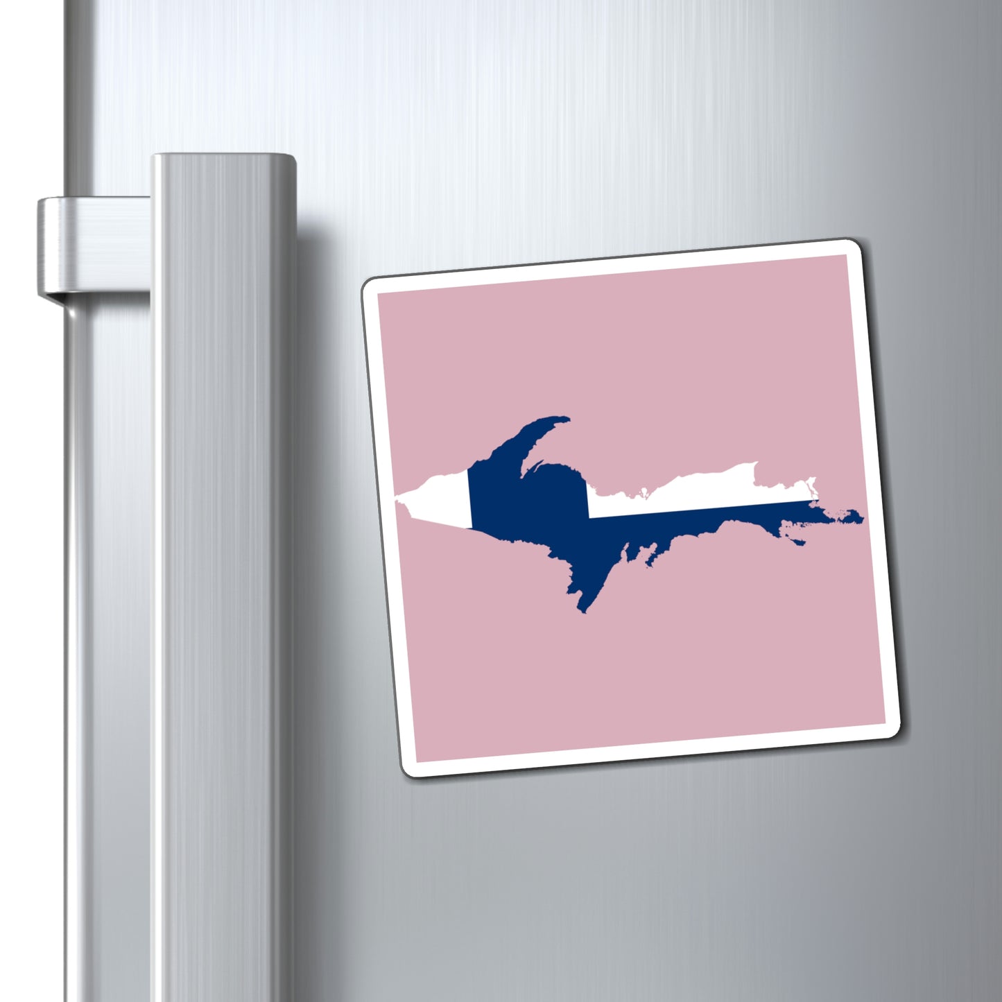 Michigan Upper Peninsula Square Magnet (Pink w/ UP Finland Flag Outline)