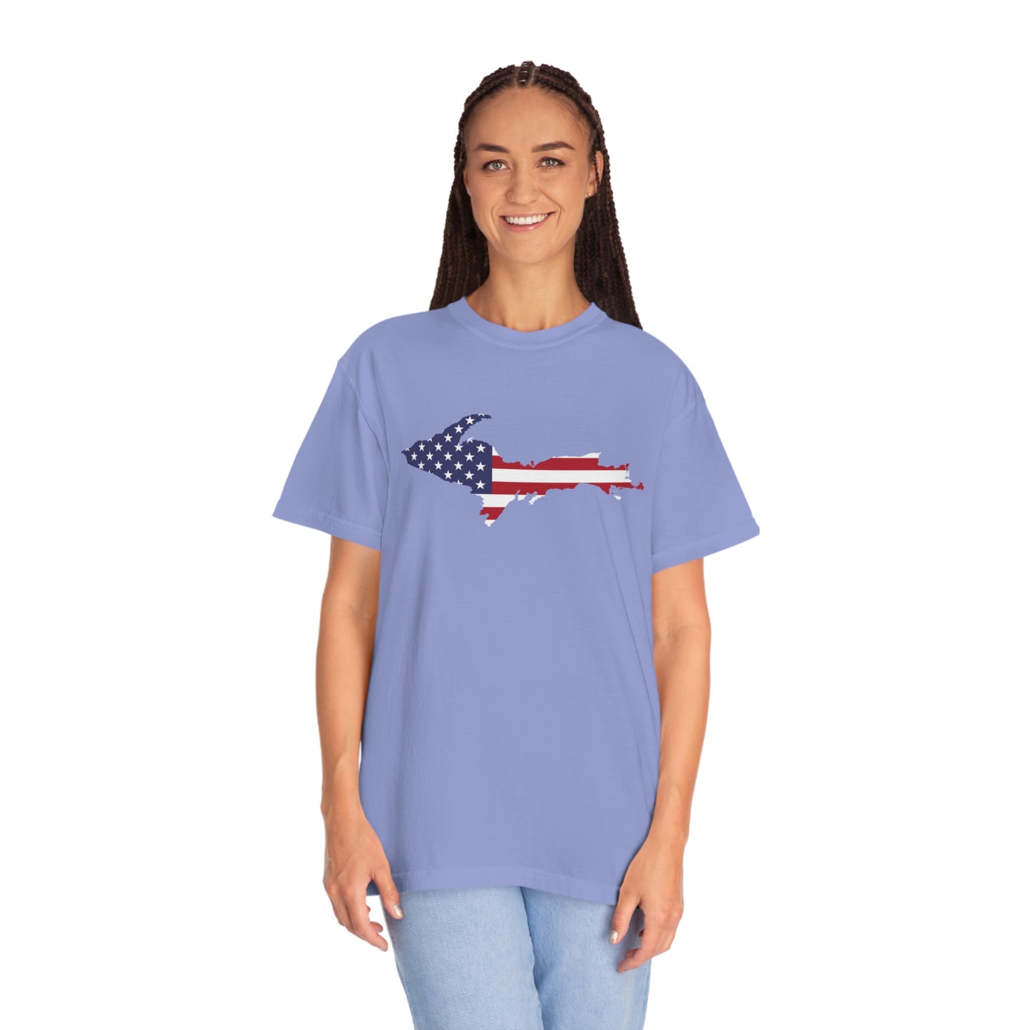 Michigan Upper Peninsula T-Shirt (w/ UP USA Flag Outline) | Unisex Garment-Dyed