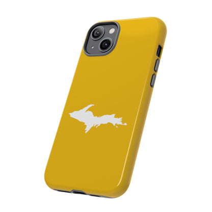 Michigan Upper Peninsula Tough Phone Case (Gold Color w/ UP Outline) | Apple iPhone