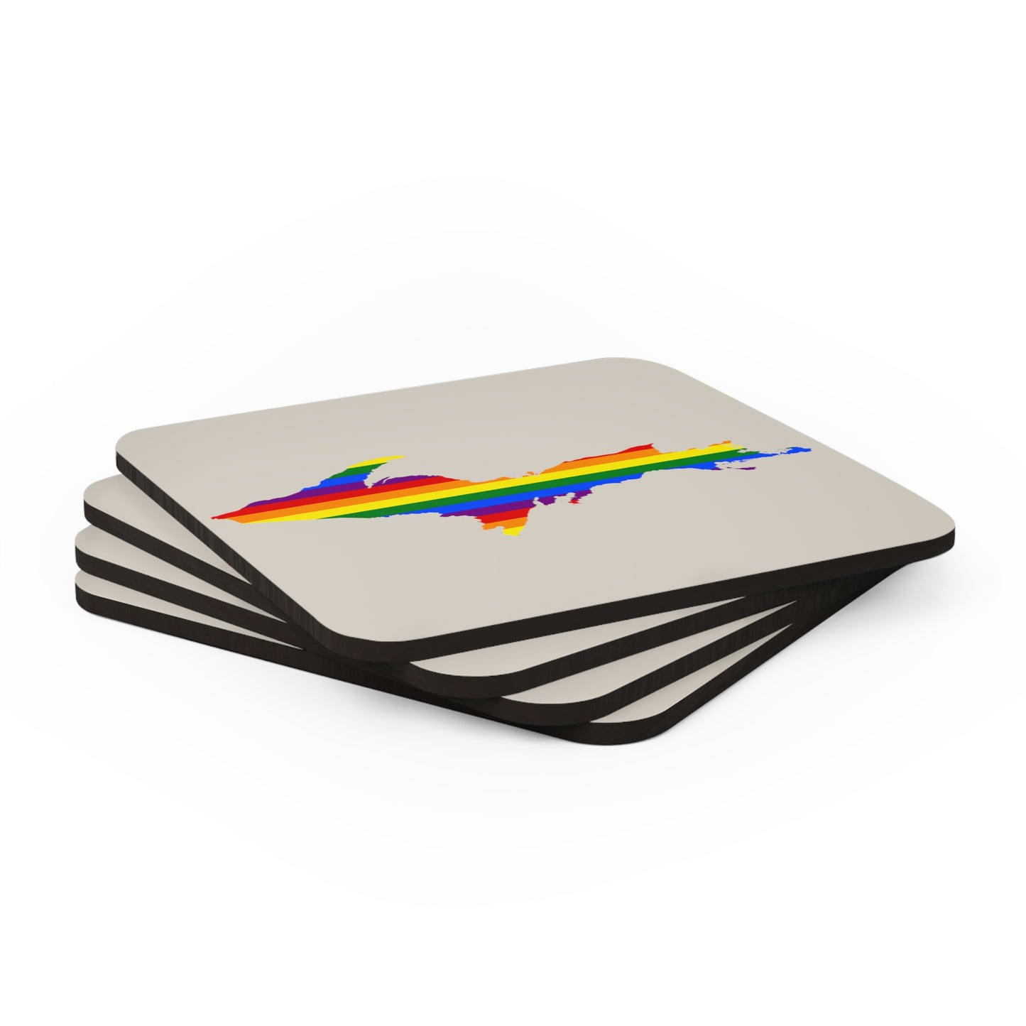 Michigan Upper Peninsula Coaster Set (Canvas Color w/ UP Pride Flag Outline) | Corkwood - 4 pack