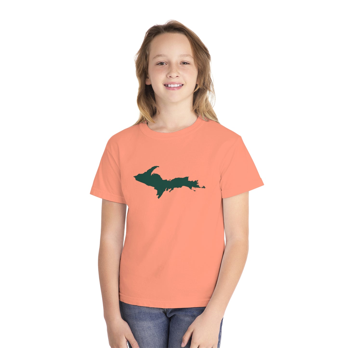 Michigan Upper Peninsula T-Shirt (w/ Green UP Outline) | Youth Garment-Dyed
