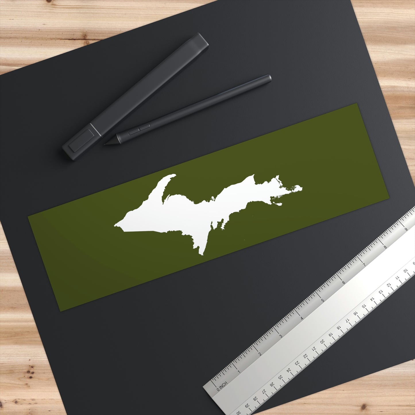 Michigan Upper Peninsula Bumper Sticker (w/ UP Outline) | Army Green Background