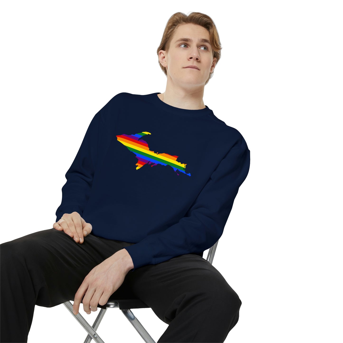 Michigan Upper Peninsula Sweatshirt (w/ UP Pride Flag Outline) | Unisex Garment Dyed