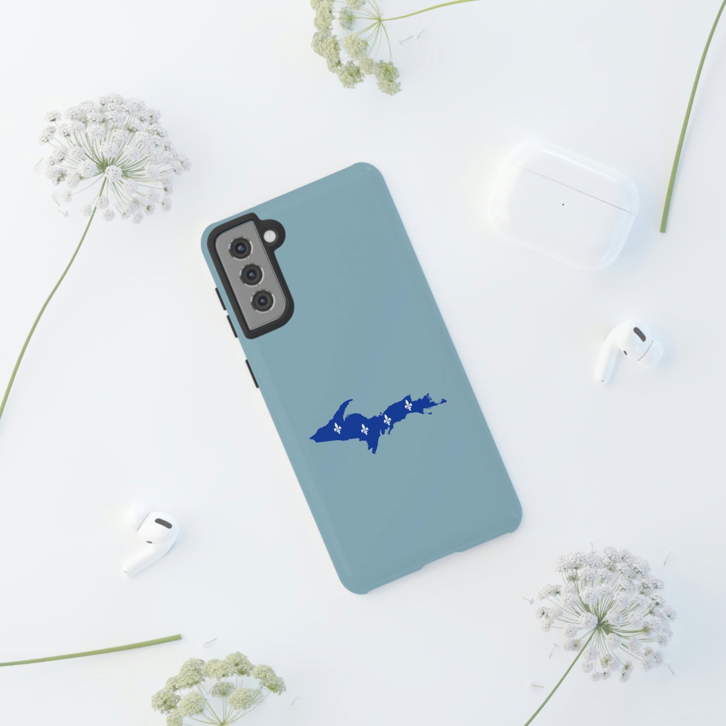 Michigan Upper Peninsula Tough Phone Case (Opal Blue w/ UP Quebec Flag Outline) | Samsung & Pixel Android