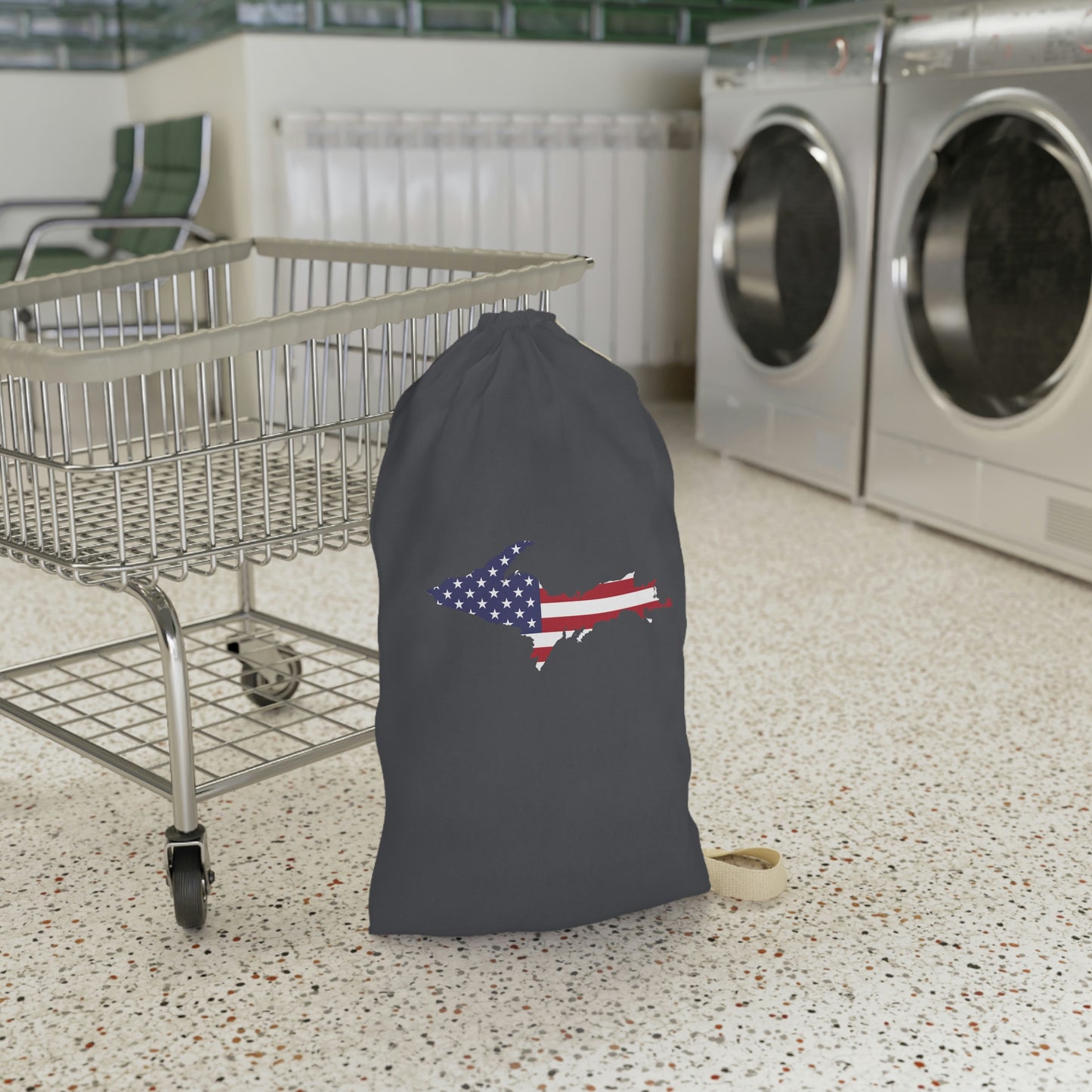 Michigan Upper Peninsula Laundry Bag (Iron Ore Grey w/ UP USA Flag Outline)