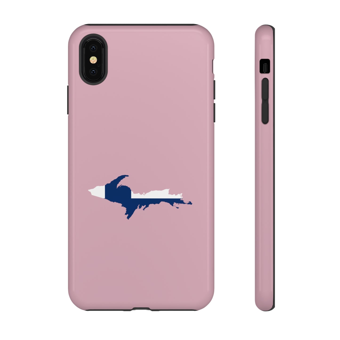 Michigan Upper Peninsula Tough Phone Case (Pink w/ UP Finland Flag Outline) | Apple iPhone