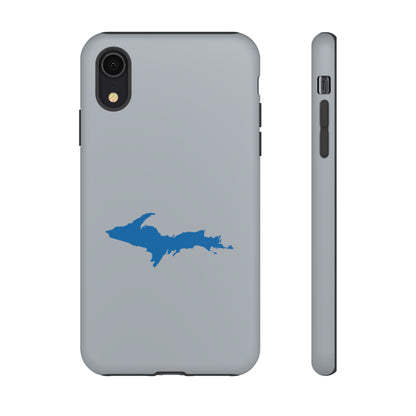 Michigan Upper Peninsula Tough Phone Case (Silver w/ Azure UP Outline) | Apple iPhone