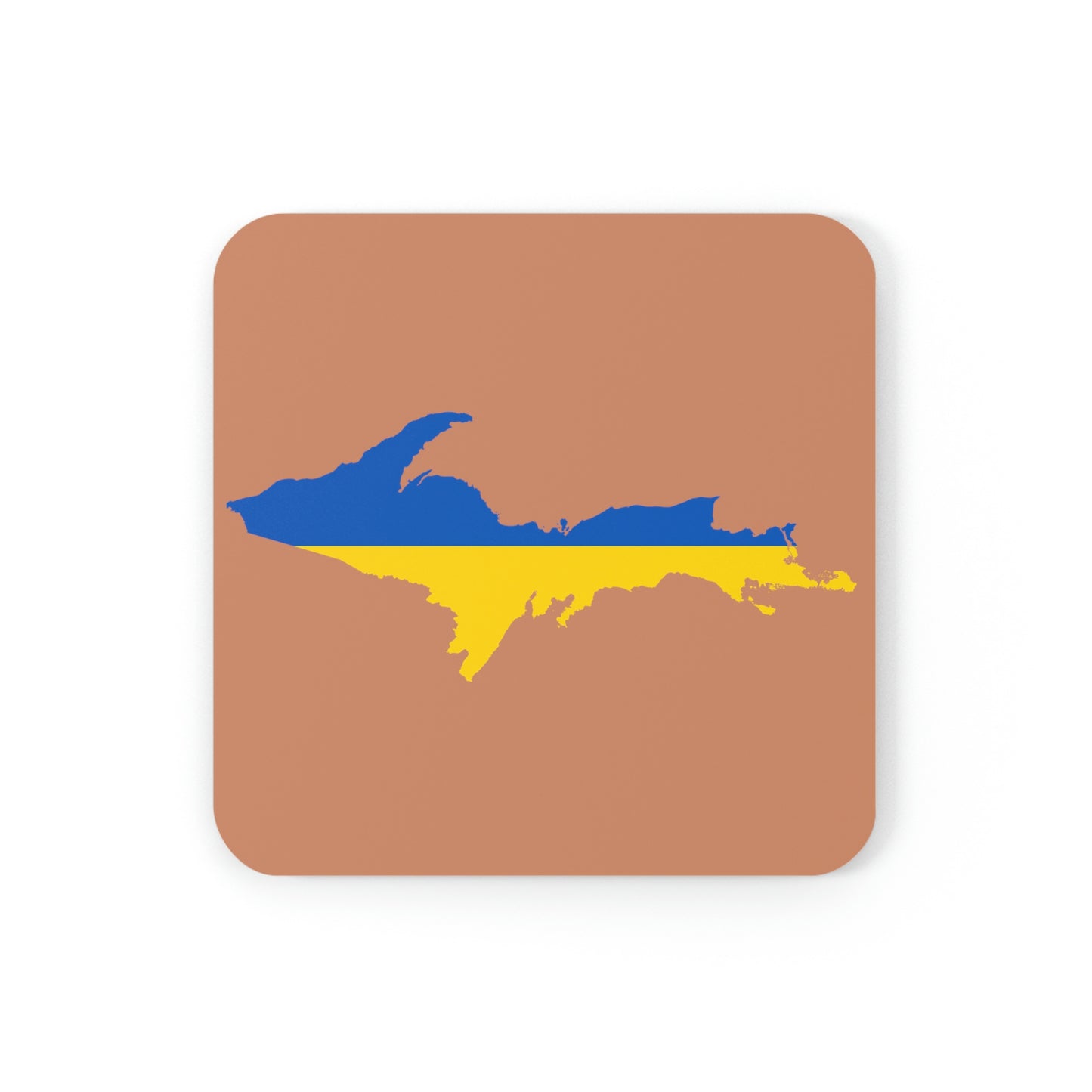 Michigan Upper Peninsula Coaster Set (Copper Color w/ UP Ukraine Flag Outline) | Corkwood - 4 pack