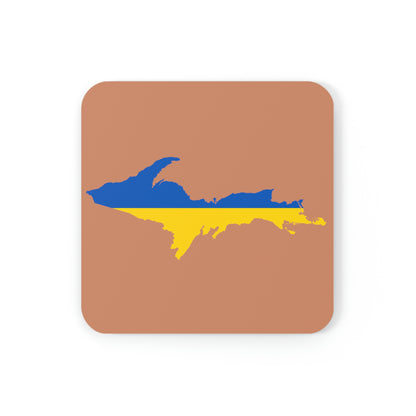 Michigan Upper Peninsula Coaster Set (Copper Color w/ UP Ukraine Flag Outline) | Corkwood - 4 pack