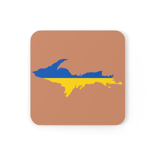 Michigan Upper Peninsula Coaster Set (Copper Color w/ UP Ukraine Flag Outline) | Corkwood - 4 pack