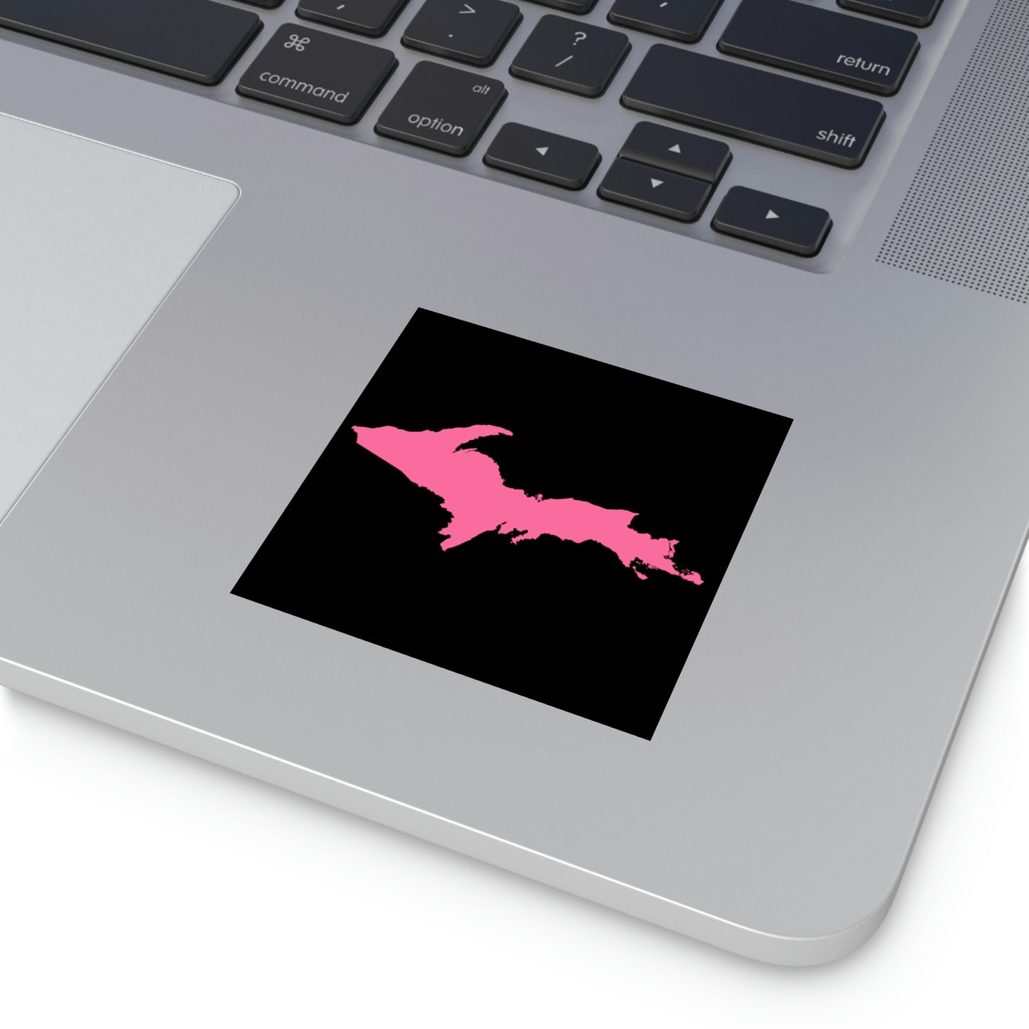 Michigan Upper Peninsula Square Sticker (Black w/ Pink UP Outline) | Indoor/Outdoor