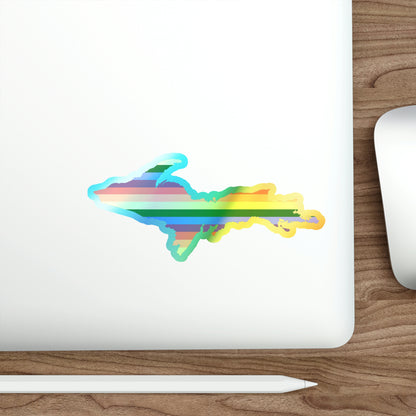 Michigan Upper Peninsula Holographic Die-Cut Stickers (w/ UP Pride Flag Outline)