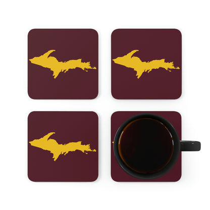 Michigan Upper Peninsula Coaster Set (Pinot Red w/ Gold UP Outline) | Corkwood - 4 pack